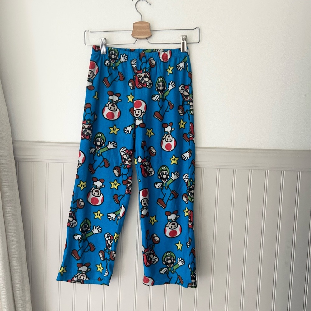 Nintendo Super Mario Pajama Pants Boys Medium Blue Toad Luigi Mario Pull On